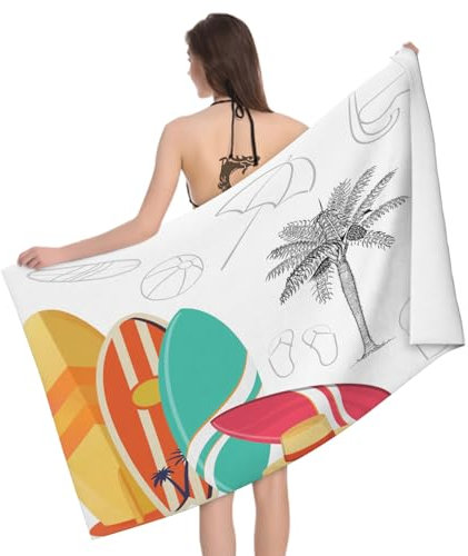 Mikrofaser Strandtuch Surfbrett 160x80 cm, 3D Strandmotiv Badetuch für Erwachsene Kinder Weiches Leicht Handtuch Schnelltrocknend Sandfreies Strandhandtuch