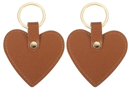 PATIKIL Porte-Clés en Cuir en Forme de Cœur, 2 Pièces Porte-Clés en Cuir en Forme de Cœur avec Porte-Clés pour Cadeaux de Mariage, Faveurs de Fête, Carte d'Identité, Marron