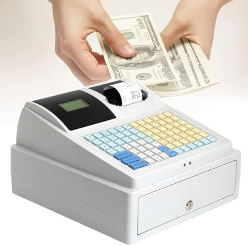 lwjunmm 81 Tasten Elektronische Kassensystem, 8 Digitale LED Registrierkasse Einzelhandel Kassen für Handel und Gastronomie,EU