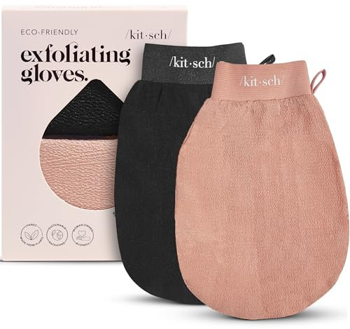 Kitsch Peeling-Handschuhe, 2 Stück, koreanischer Peeling-Handschuh und tiefes Peeling-Körperschrubber für Dusche, Bad, Körperpeeling, abgestorbene Hautentferner, Hautpflege für glatte, erneuerte Haut