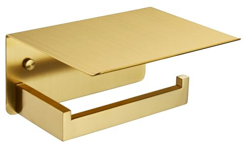 Angle Simple Toilettenpapierhalter mit Ablage, 304 Edelstahl, Toilettenpapierhalter für die Wand, gebürstetes Gold