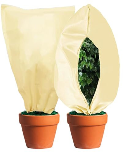 WAIMDIKUL 2PCS-Pflanzenschutz-Winter,Winterschutz für Pflanzen,Frostschutz Pflanzen Winterschutz für KüBelpflanzen 80g/m² Vliesstoff Mit ReißVerschluss Zugband 80x100cm (Beige)