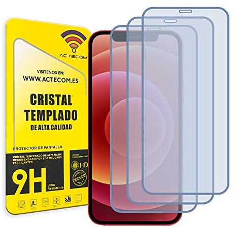actecom Pack de 3 Protectores Pantalla Cerrado Compatible para Iphone Xr / 11 Iphone 12/12 Pro 6,1 Cristal Templado completo máxima proteccion pantalla y cámara (3 uds.)