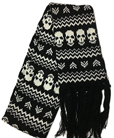 Watreketal Halstuch,Schal mit Fransen für Männer schwarz und weiß stilvoll gestrickt Wollgefühl langer modischer Schal mit Fransen Totenkopf gekreuzte Knochen
