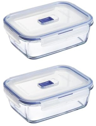 Luminarc Set de 2 recipientes herméticos Pure Box Active de vidrio, 122 cl