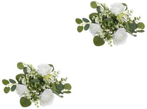 Alipis 2St Kerzengirlande Kerzenhalter Ringe Girlande Votivkerzenhalter künstliche Rosenkerzenringe Tischdeko Veranstaltungsdekoration Kerzenkranz Kerzenständer-Blumenkranz Sport Weiß