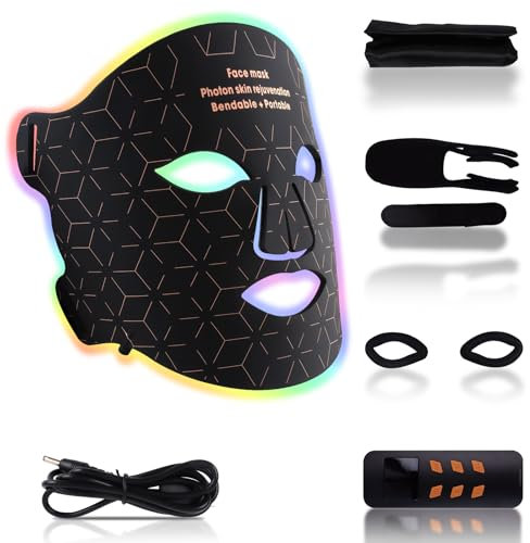 Maschera LED Viso con Luce Rossa,Maschere Viso Infrarossi Silicone,Maschera Facciale LED con 4 Colori,Red Light Face Mask per Antirughe e Antietà,per Tutti i Tipi di Pelle a Casa