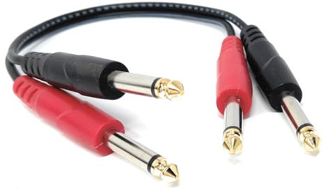 DRUT 2 x 6,35 mm (1/4 Zoll) Mono-Klinkenstecker auf 2 x 6,35 mm Mono-TS-Klinken-Audiokabel – Doppel-Signal-Patchkabel für Mixer, Controller, DJ und Audio-Ausrüstung, goldene Enden (0,3 m)