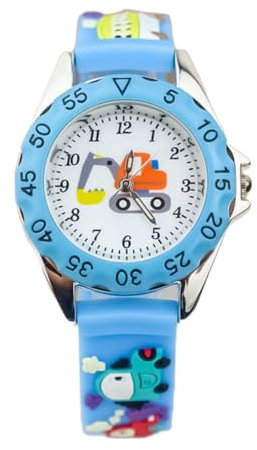 JEWEDECO 1stück Mädchen Cartoon Armbanduhr Süße Quartz Uhr Für Jungen Und Mädchen Leicht Verstellbar Und Für Täglichen Gebrauch Blaue Baustellenfahrzeuge