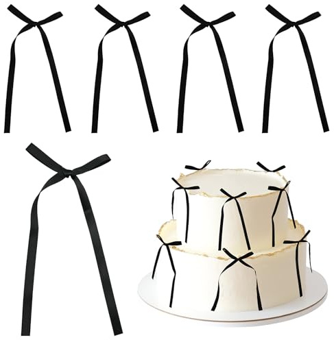 ADQUATOR 10 Stück schwarze Schleifen-Kuchenaufsätze, Schleifenbänder, Schleife, Kuchen, Dessert, Picks, rosa Kuchendekorationen für Babyparty, Kindergeburtstag, Hochzeit, Party, Jahrestag