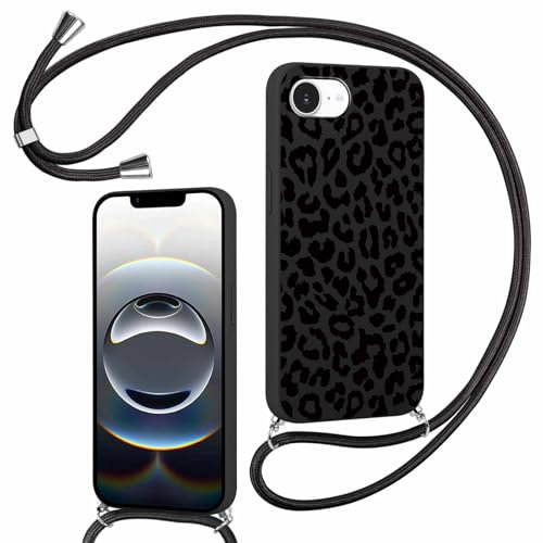 Foonary Handyband Hülle mit Band für iPhone 16e/SE 4/SE 2025 6,1 Handyhülle, Leopard Design Kette Necklace Case mit Kordel zum Umhängen Silikon Bumper Kratzfest Cover Schnur für iPhone SE4