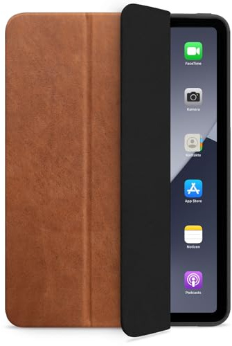 WIIUKA Hülle für iPad Pro 13 (2025/2024) M5/M4, Deutsches Leder, Lederhülle extra Dünn, Premium Smart-Cover Case, Cognac Braun