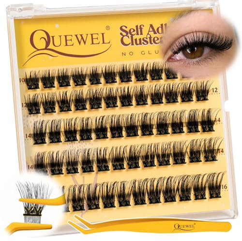 QUEWEL Selbstklebende Wimpern 60STK, Wimpern Extensions kein Kleber erforderlich, 10–16mm starker Halt wiederverwendbare Wimpern Selbstklebend, Cluster Lashes Müheloses Auftragen für Anfänger (MJ04)