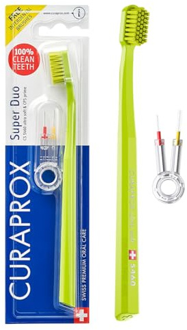 Curaprox Superduo CS 5460 + Interdentalbürsten & Duo-Halter | CS 5460 Ultra Soft Zahnbürste + Interdentalbürsten & Duo-Halter, Sanfte Zahnfleisch- & Zahnpflege, Zufallsfarbe