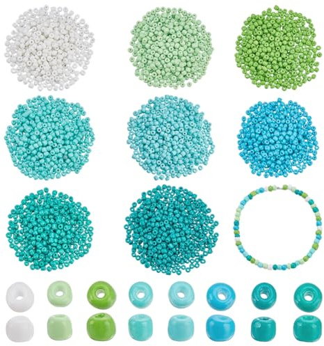 WADORN 2400 Stück 8 Farben Ozean-Serie Glas Rocailles, 4mm Bunte Kleine Pony Abstandshalter Lose Taillenperlen Masse Für DIY Armbänder Halsketten Ohrringe Schmuck Basteln Frühling Sommer DIY Handwerk