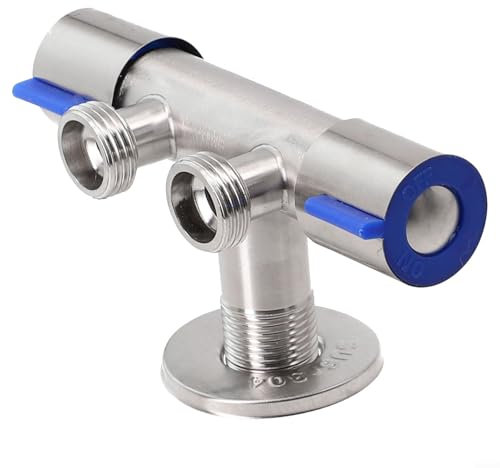 Gdfnmogo Grifo de doble mango de acero inoxidable cepillado con doble salida de agua, grifo de control de agua fría para lavadora, lavabo de baño
