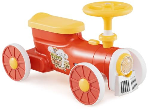 COSTWAY Rutschauto, Rutschfahrzeug mit Lenkrad & Zugpfeifton-Taste & Stauraum unter Sitz, Rutscher Kinderauto für Jungen und Mädchen ab 1 Jahr, 61 x 30 x 38 cm (Orange)