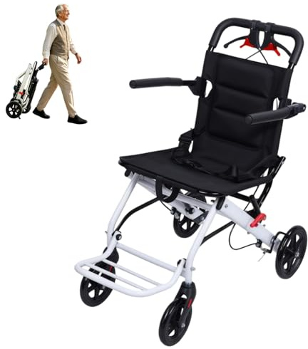 Sedia a rotelle leggera e pieghevole, sedia a rotelle da viaggio da 8,2 kg, con freni a mano, supporta 90,7 kg, per anziani e adulti, vita quotidiana, viaggi, emergenze, bianco bianco A