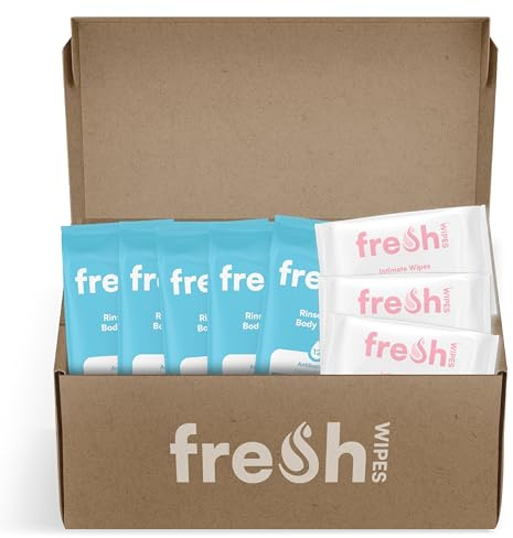 FreshWipes Antibacterial Body & Intimate Bundle - 5 Packs Coconut Breeze & 3 Packs Intimate - Biodegradable Wet Wipes, Dermatologically Tested for Elderly & Disabled