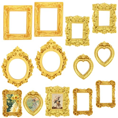 KFDDRN Mini Vintage Resin Foto Rahmen, 10er-Set Goldene Bilderrahmen Barock für Fotos, Miniatur-Bilderrahmen, Prägte Foto-Props, Wanddekoration, DIY Handyhülle