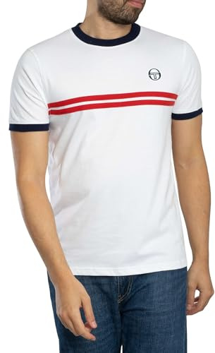 Sergio Tacchini Herren Supermac T-Shirt, White/Maritime Blue/Adrenaline Rush