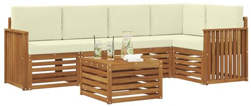 vidaXL Sofagarnituren 6 pcs Natur und Creme Massivholz Akazie, Moderner Outdoor-Sofa, strapazierfähiges Möbel für Garten, Bequeme Lounge-Sitzgruppe für die Terrasse
