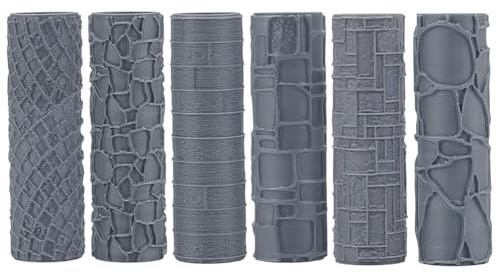 OLYCRAFT 6 Stück Textur Roller 6 Muster 3D gedruckte Miniatur Roller Set Ton TexturRoller RPG Zubehör Werkzeuge für Polymer Clay Modellierung Schlachtfeldmatte Miniaturen Tischplatte Töpferei