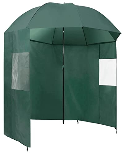 Xhnifbn Angelschirm Grün 220 x 193 cm 170T Polyester mit PA Beschichtung Gestell aus Stahl Seitenwände mit PVC Fenstern UV Schutz für Garten Balkon und Angelplatz