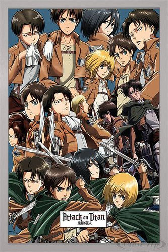 Close Up Attack On Titan Poster Collage (66x96,5 cm) gerahmt in: Rahmen Silber