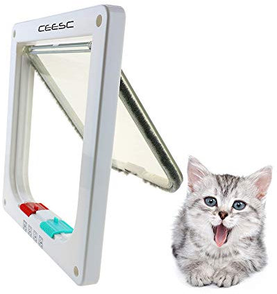 CEESC Puerta magnética para Mascotas con Puerta abatible y Cerradura de 4 vías para Gatos, Gatitos y Perro Perrito (S, Blanco)