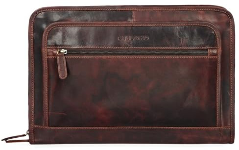STILORD 'Maximilian' Dokumentenmappe Leder 13,3 Zoll Vintage Schreibmappe MacBook Aktentasche Aktenmappe, Farbe:kara - braun