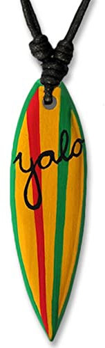 viva-adorno Halskette Surfbrett Holzanhänger Baumwollband Surfer Kette Länge verstellbar HK30, 14 Yolo
