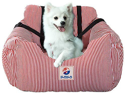BLOBLO Sitzerhöhung für Hunde,für Kleine bis Mittelgroße Hunde mit Einem Gewicht unter 16kg,mit Seitentasche und Hundeleine, Abnehmbarer und Waschbarer Haustier Sitzbezug,Hunde Auto Reisebett (Rot)
