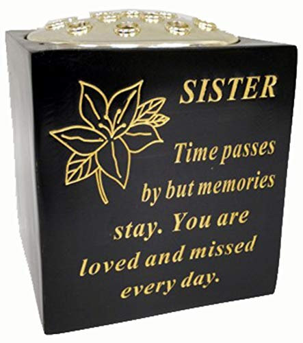 David Fischhoff Memorial Black Rose Bowl with Gold Wording Graveside Flower Vase (Black & Gold - Lily, Sister)