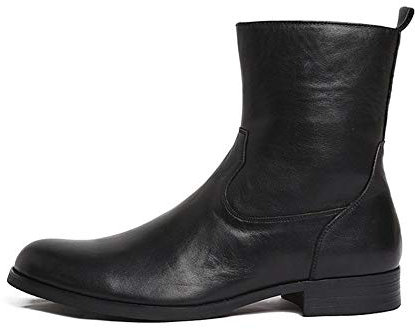 Rui Landed Stivaletto alla Caviglia for Uomo Stivale Alto Stivaletto Premium in Vera Pelle Tacco Alto Punta Tonda Cerniera Impermeabile Facile da Pulire Discoteca (Color : Nero, Dimensione : 44 EU)