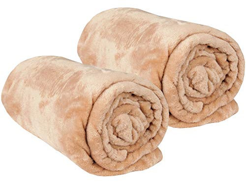 Bestgoodies Kuscheldecke im 2er Pack Wohndecke - extra weich - hochwertige Microfaser Flauschdecke, 70 x 100 cm - Nougat
