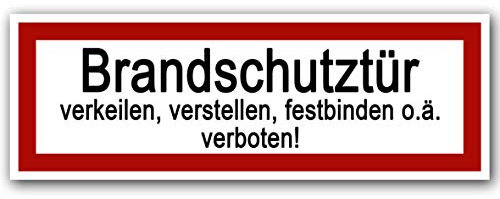 25 Stück Brandschutztür Aufkleber 21x7,2cm Outdoor | Brandschutztür verkeilen, verstellen, festbinden oder ähnliches verboten Warnhinweis, Verbotszeichen, Warnzeichen, Sicherheitszeichen