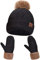 Maylisacc Bommelmütze Fäustlinge Damen Winter, Thermo Fausthandschuhe Frauen Handschuhe und Mütze mit Bommel Winterset Damen Schwarz