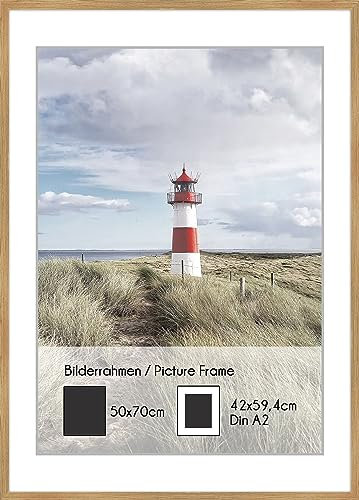 artissimo, PE6602-WR, Bilder-Rahmen 50x70cm mit Passepartout, Wechselrahmen für Poster Din A2, Holz, Echtholz-Rahmen inkl. Passepartout und Kunstglas, Außenmaß ca. 52x72cm, Farbe Eiche Oak