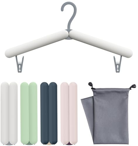 Sazfli Reisebügel faltbar (4er Set) mit Aufbewahrungstasche – Platzsparende Kleiderbügel aus ABS-Kunststoff für Kreuzfahrt, Koffer & Zuhause (4 Farben)