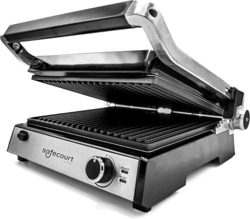 Safecourt Kitchen – Kontaktgrill 4-in-1 – Sandwichmaker, Panini Grill, Tischgrill elektrisch & Toaster – XXL Grillfläche (4 Sandwiches/12 Burger) – Abnehmbare PFAS-freie Platten – 2000W