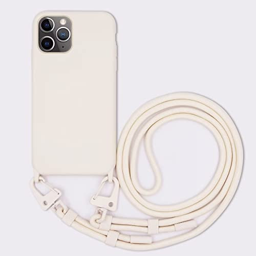 GoodcAcy Crossbody Lanyard Case for iPhone 11 Pro Max, Liquid Silicone Protective Phone Case with Strap Adjustable Neck Cord Necklace Soft Cover for iPhone 11 Pro Max, Beige