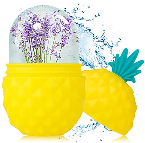 Ice Roller for Face and Eyes, Gua Sha Massage Ice Cube Face Roller Ice Mould Reusable Pineapple Beauty Facial Treatment for Lubricating Skin Brighten Skin Remove Fine Lines Shrink Pores(Yellow)