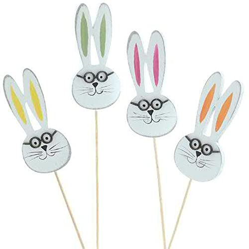 itsisa Blumenstecker aus Holz H: 30cm Hasenkopf (4er Set) - Osterdeko, Frühlingsdeko, Ostern (Hasenkopf)