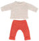 Strick-Kleiderset für Miniland Dolls, aus recyceltem Material, für 38cm Puppen. Modell: Pullover und Hose, weiß und korallfarben