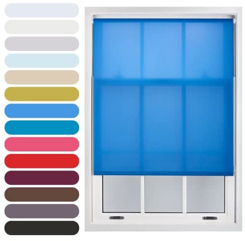 FURNISHED Daylight Roller Blind Trimmable Blinds Window Shade - Easy Install Non-blackout Fabric Complete Roller Blind Kit for Kitchen Living Room Bedroom, Blue, 195W x 210H cm