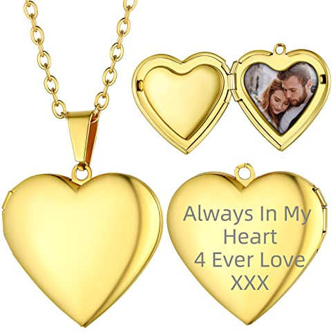Supcare Herz Medaillon aufklappen mit Geschenkbox Custom Öffnen Medaillon Damen Gold Locket Necklace Glänzend Kette Foto Halskette Anhänger Kettenanhänger Personalisiert Schmuck für Familie