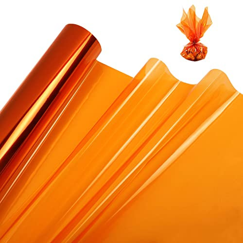 Cellophan Rolle Groß Orange, Cellophanfolie Rolle, 30Mx40CM Cellophan Transparent Geschenkpapier, Zellophanfolie Transparentfolie Cellophanfolie für Blumen Geschenkkörben