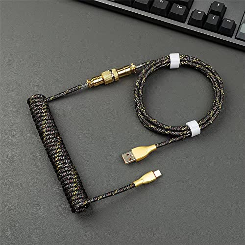 THLMT Tastatur-Fliegerkabel für Typ-C-USB-Tastatur, gewickeltes Fliegerkabel für mechanische Tastatur, Spiralfeder, Luftfahrt-Anschlusskabel, Ladedatenkabel (Schwarz ohne RGB)