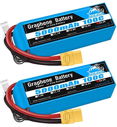 Yowoo 2 Pack Lipo Akku 6S 22.2V 5000mAh 100C mit XT90 Stecker RC Graphen Batterie für Mikado LOGO500 Ausrichten T-REX 550 600E 700E GAUI X5 Outrage 550 Hirobo SDX Multirotors EDF Jets